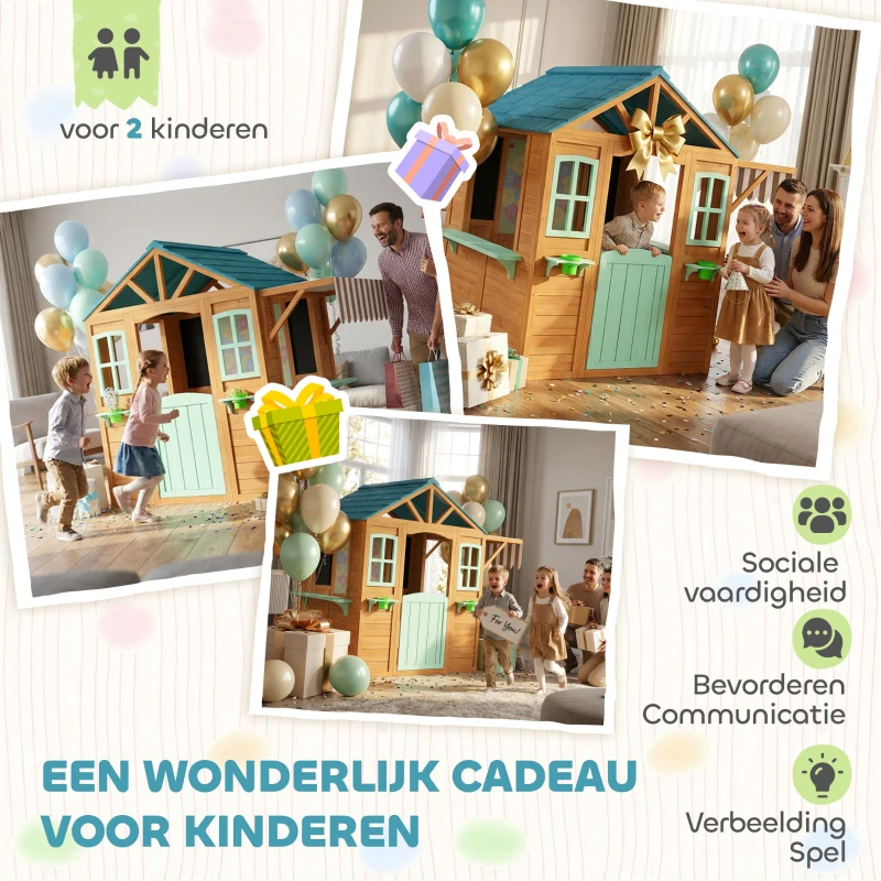 AIYAPLAY Outdoor kinderspeelhuis met verkoopkraam plantenbak krijtbord doelkleed 4 ballen 142 x 120 x 141,5 cm Meerkleurig