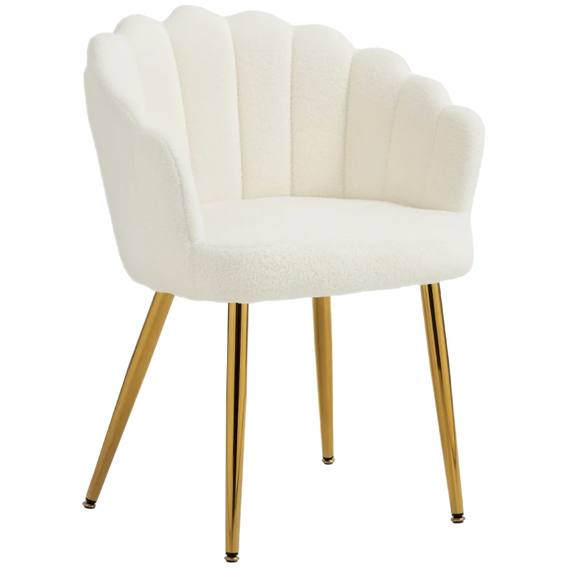 HOMCOM Lounge Chair Petal-Back Armchair Metal Metal Legs for Living Room Bedroom Cream