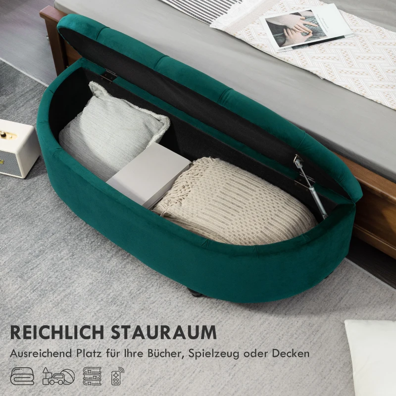 HOMCOM Hocker mit Stauraum, 2-in-1 Pouf, gepolstert, Samtbezug, hydraulische Dämpfer, 120 x 46 x 42 cm, Blau(m-4)