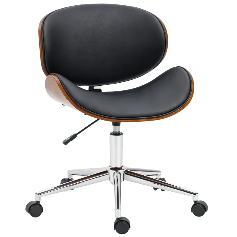 Vinsetto Silla de Oficina con Ruedas Silla de Escritorio Tapizada en PU con Asiento Ancho y Curvado Altura Ajustable Negro