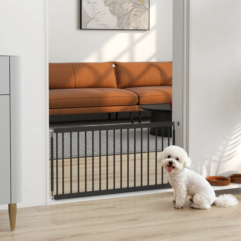 PawHut Barrera de Seguridad para Perros Pequeños Extensible 67-93,5 cm Altura 45 cm para Puertas y Escaleras Negro