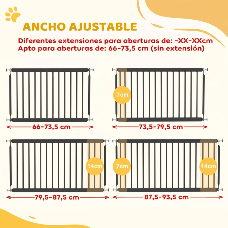 PawHut Barrera de Seguridad para Perros Pequeños Extensible 67-93,5 cm Altura 45 cm para Puertas y Escaleras Negro