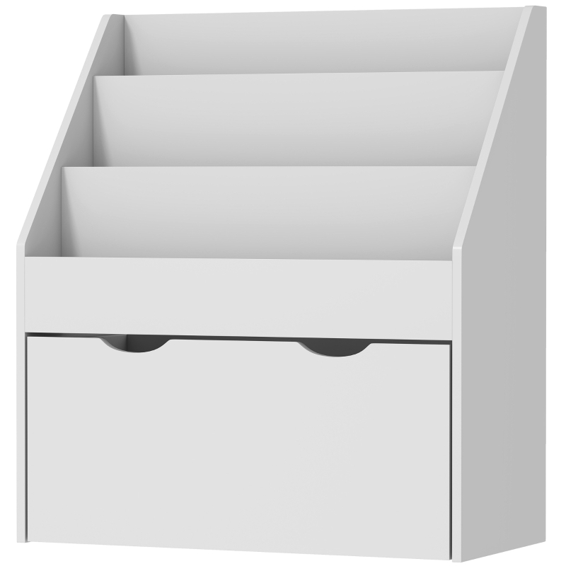 AIYAPLAY Bibliotecă pentru copii Multi-Depozitare cu 3 niveluri de rafturi și un sertar, 62,5L x 30l x 70H cm, gri