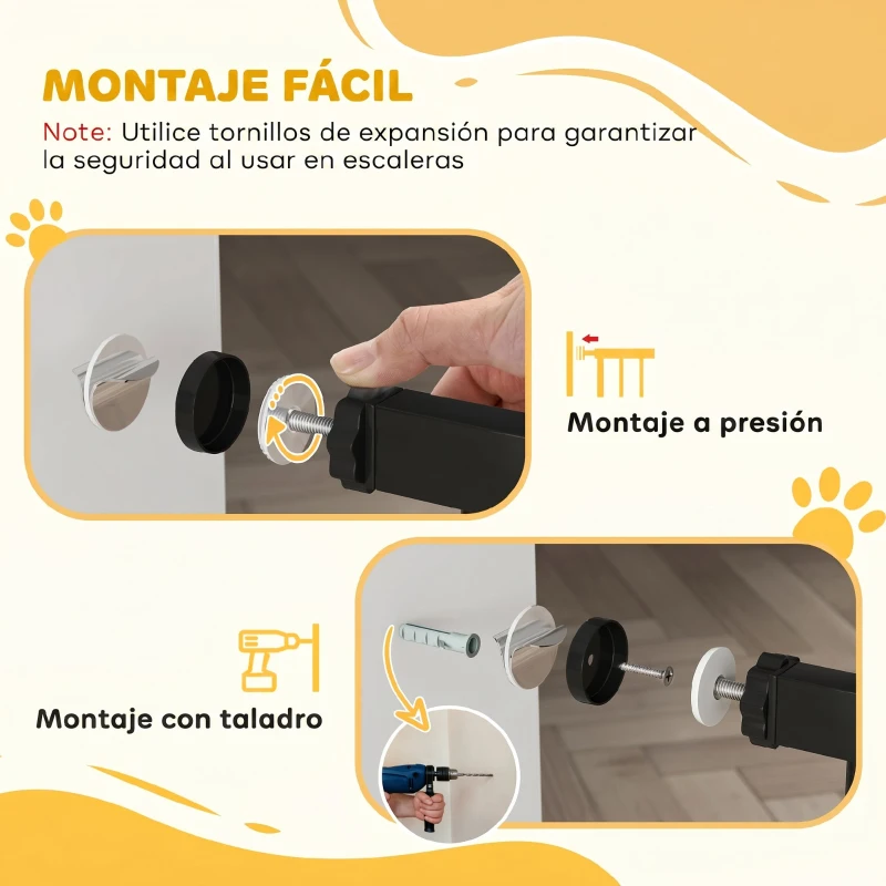 PawHut Barrera de Seguridad para Perros Pequeños Extensible 67-93,5 cm Altura 45 cm para Puertas y Escaleras Negro
