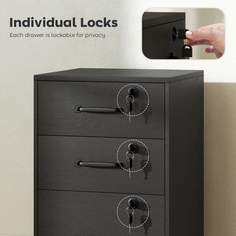 HOMCOM Three Drawer Wood-Effect Filing Cabinet - Black