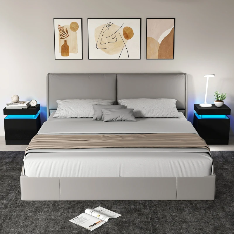 HOMCOM Set 2 LED-Nachttische mit 16 Farben und 4 Modi mit 2 Schubladen, aus Holz, 45x35x52 cm, Schwarz