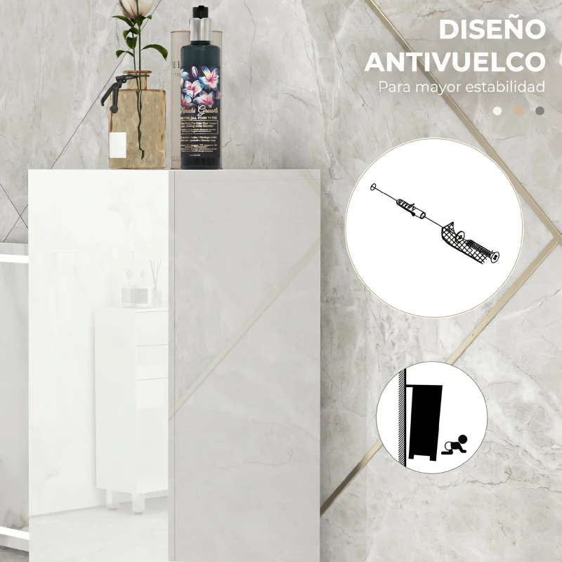 kleankin Armario de Baño Alto y Estrecho con Puertas y Estantes Ajustables 30x30x81,5 cm Blanco Brillo