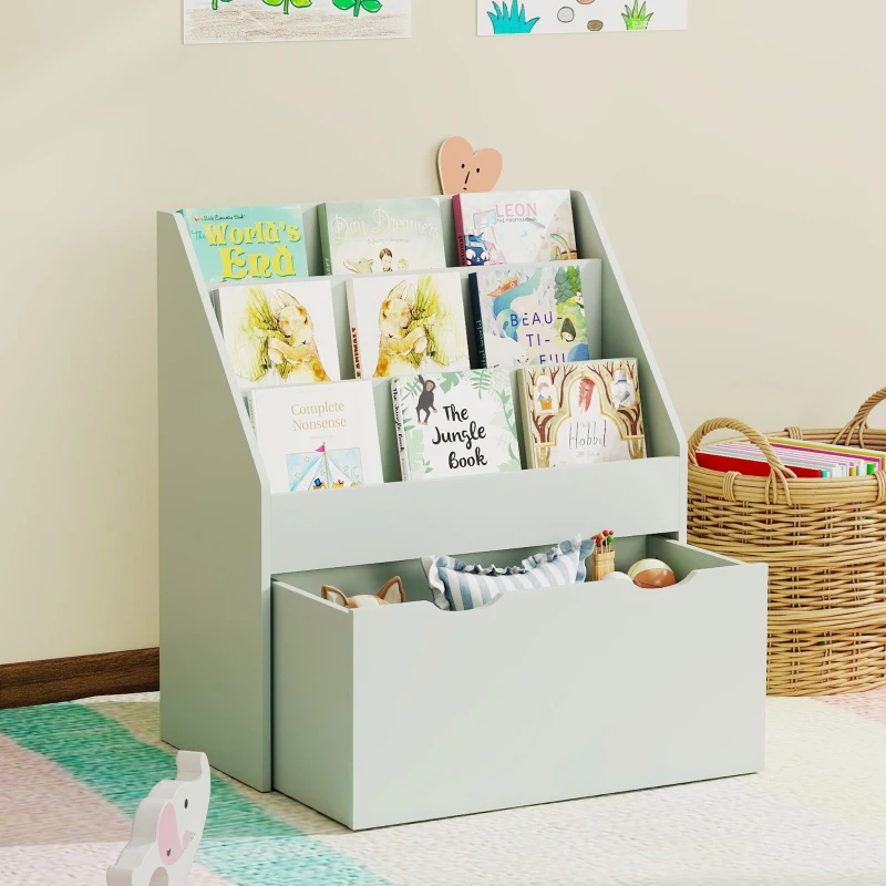 AIYAPLAY Bibliotecă pentru copii Multi-Organizare cu 3 niveluri de rafturi și un sertar, 62,5L x 30l x 70H cm, verde
