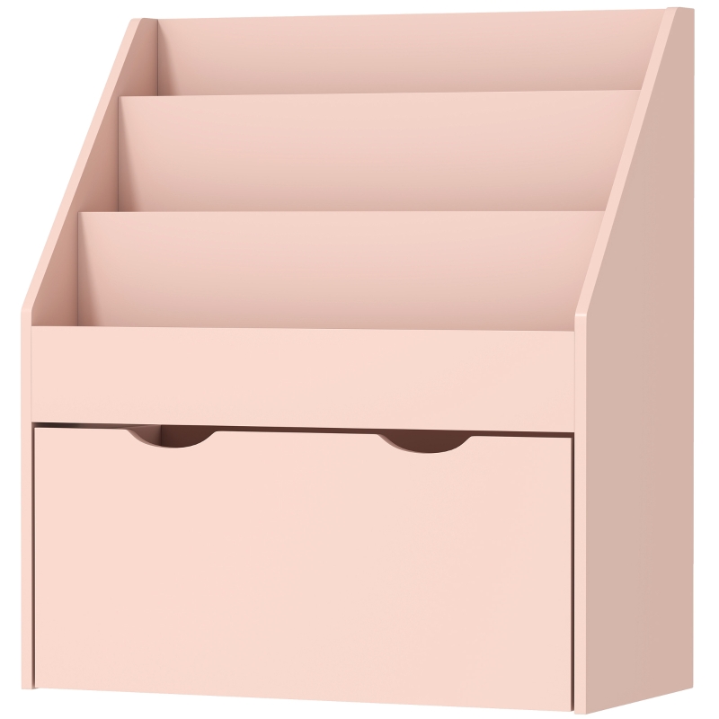 AIYAPLAY Bibliotecă pentru copii Multi-depozitare cu 3 niveluri de rafturi și un sertar, 62,5L x 30l x 70H cm, roz