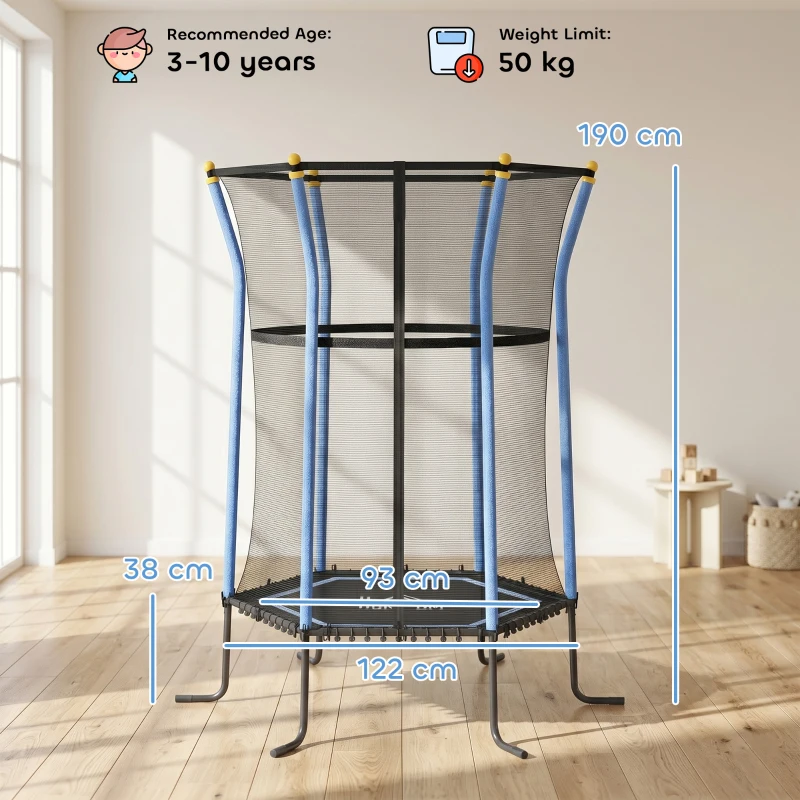 HOMCOM Kids Trampoline Mini Bouncer with Enclosure Safety Net For Ages 3-10 Years - Blue