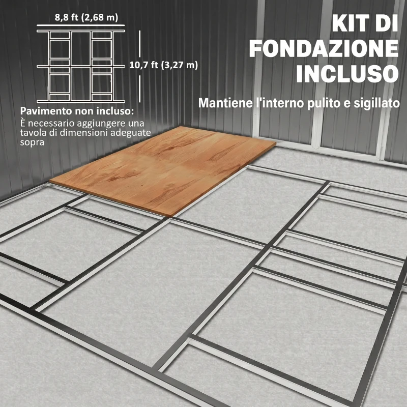 Outsunny Casetta da Giardino con Porte Scorrevoli e Tetto Inclinato, in Acciaio, 340x386x200 cm, Grigio
