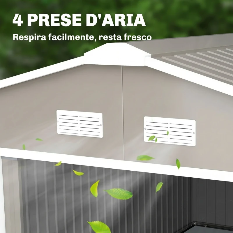 Outsunny Casetta da Giardino con Porte Scorrevoli e Tetto Inclinato, in Acciaio, 340x386x200 cm, Grigio