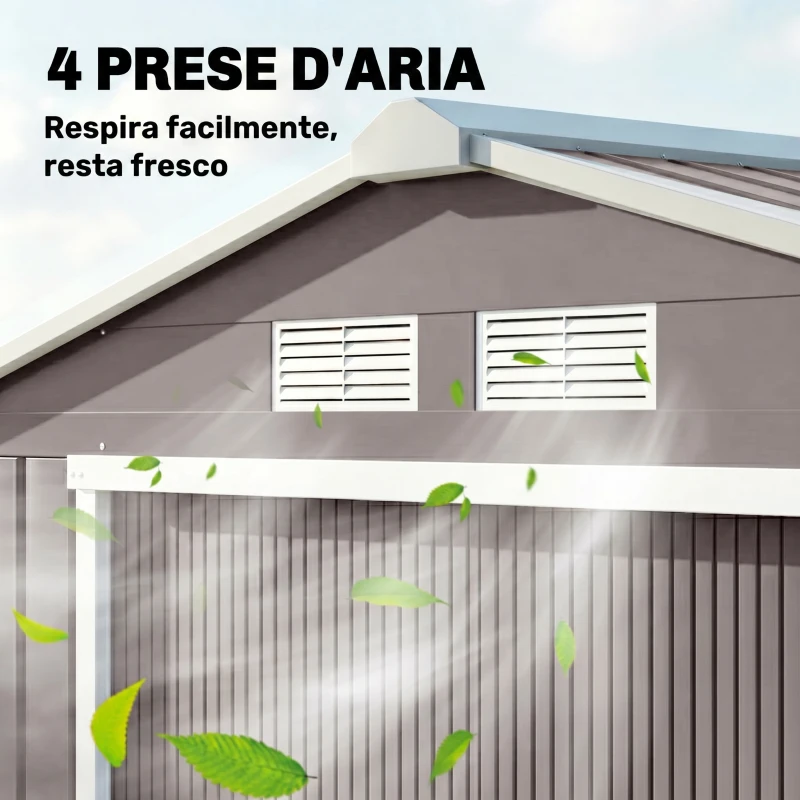 Outsunny Casetta da Giardino Porta Utensili in Lamiera con Porte Scorrevoli, 213x130x185 cm, Grigio