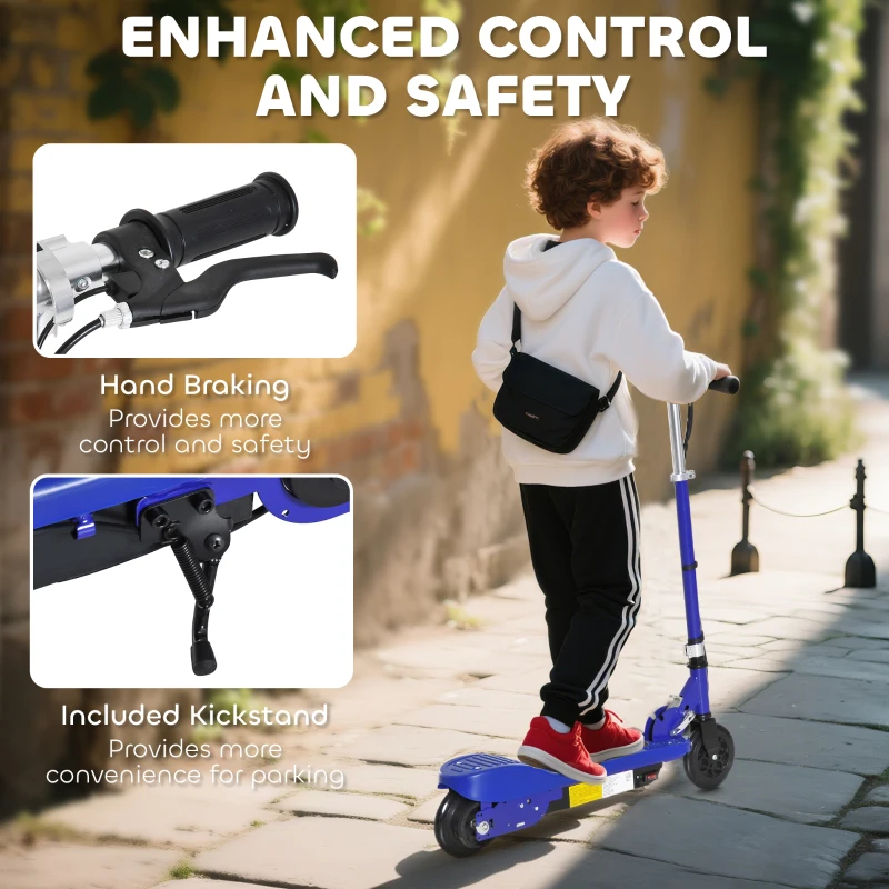 HOMCOM Folding Electric Kids Scooter Ride on Age 7-14, Blue