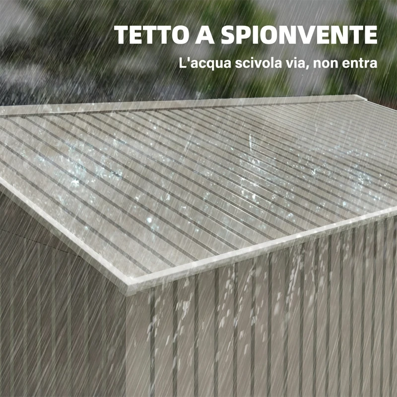 Outsunny Casetta da Giardino con Porte Scorrevoli e Tetto Inclinato, in Acciaio, 340x386x200 cm, Grigio