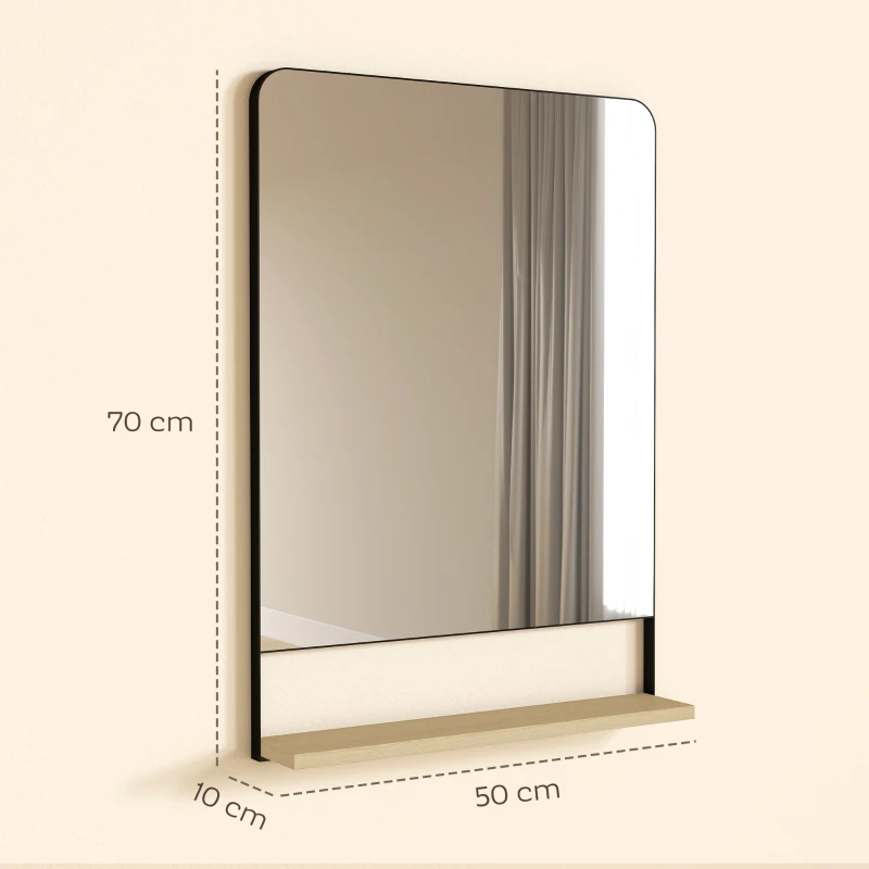 HOMCOM Wall Mirror with Wood Shelf - Black