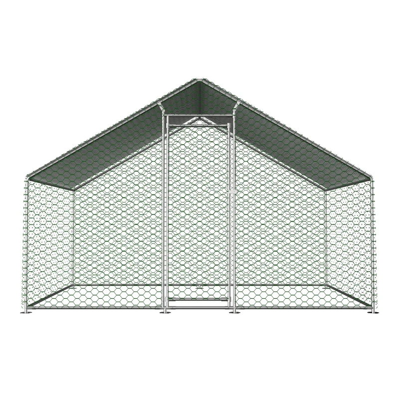 Enclos extérieur pour poulailler avec serrure de sécurité et bâche PE imperméable, pour poules, lapins et autres petits animaux, 303x200x200 cm, Argenté