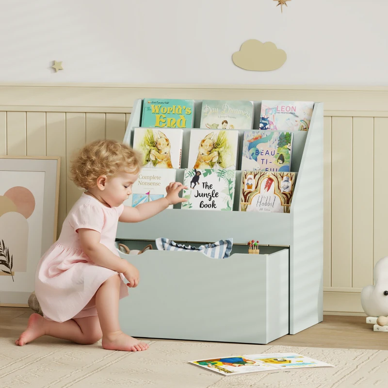 AIYAPLAY Libreria per bambini con 3 ripiani e cassetto, 62,5x30x70 cm, verde
