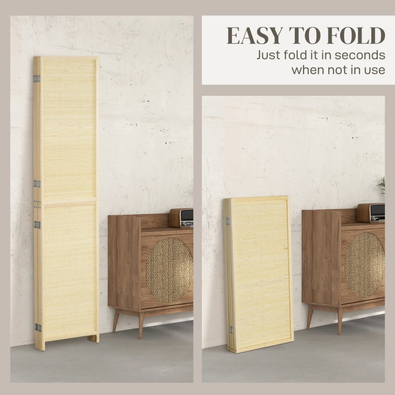 HOMCOM Room Divider, Freestanding Privacy Screen, 4 Panel Folding, 180 x 180cm, Natural