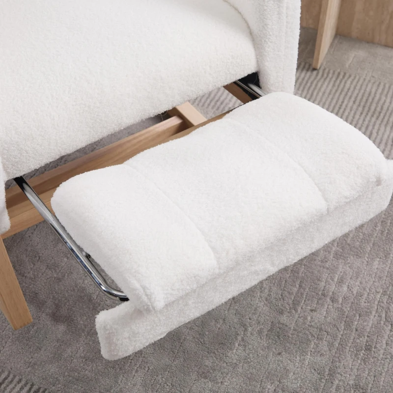 Fauteuil à bascule avec repose-pieds réglable, design wingback ergonomique, dossier haut, tissu teddy, 122,5x70x104 cm, Blanc