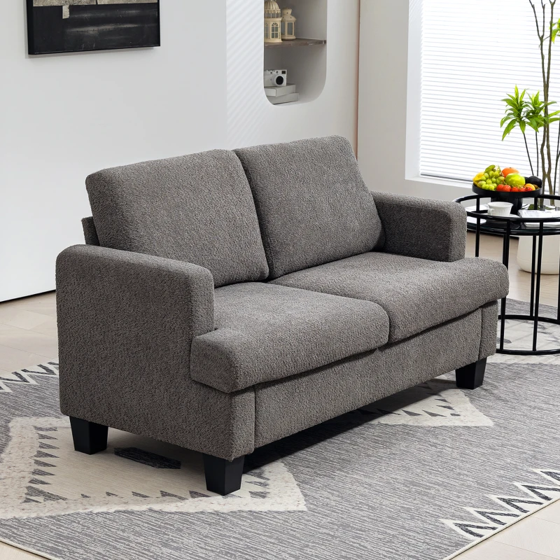 HOMCOM Canapea 2 locuri 120 cm cu perne de spătar detașabile, țesătură chenille pentru living, dormitor, birou, gri închis