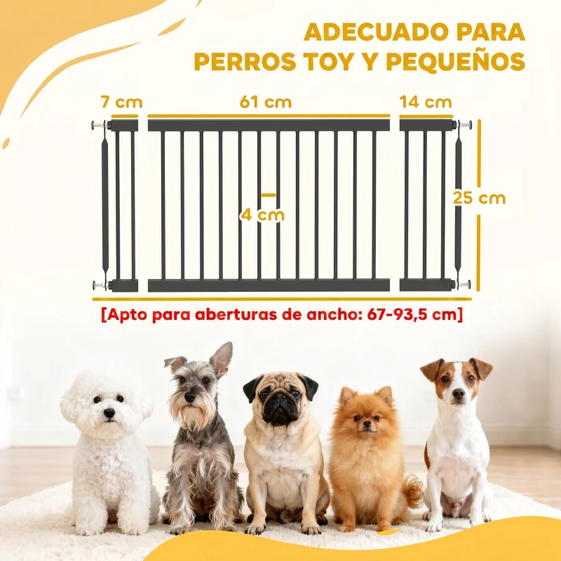 PawHut Barrière de sécurité pour petits chiens extensible 67-93,5 cm Hauteur 45 cm pour portes et escaliers Noir