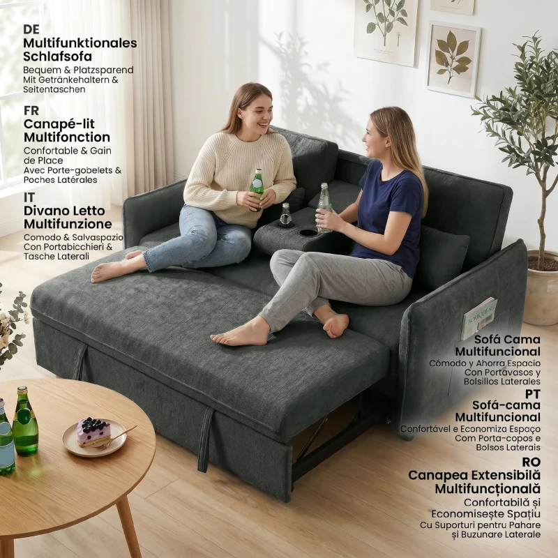 HOMCOM Canapea mică extensibilă cu saltea integrată