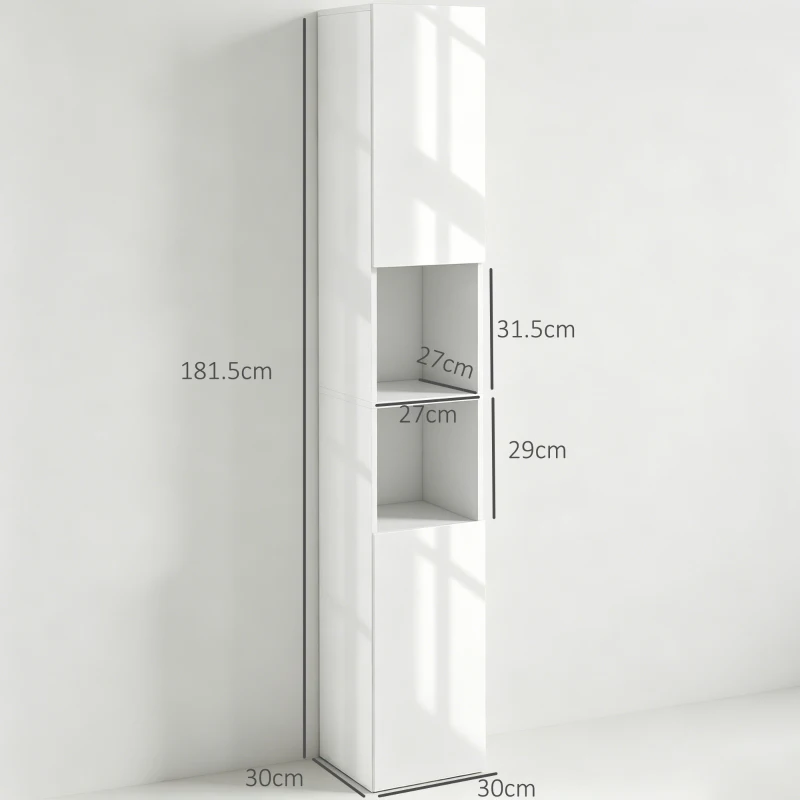 kleankin Armadio da bagno salvaspazio con ante e ripiani regolabili, 30x30x81,5 cm, bianco