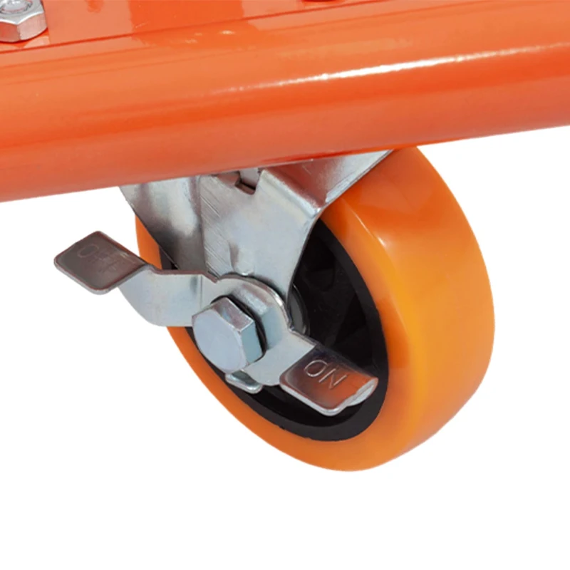 Carrello con piattaforma in acciaio con ruote girevoli e freni, 116x57x114 cm, Arancione