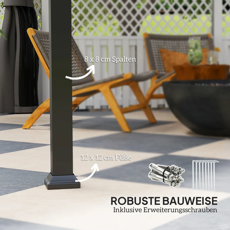 Outsunny Garten-Pavillon, Metallpavillon, wasserfest, UV-beständig, Terrassenpavillon mit Netzwänden und Vorhängen, Dunkelgrau