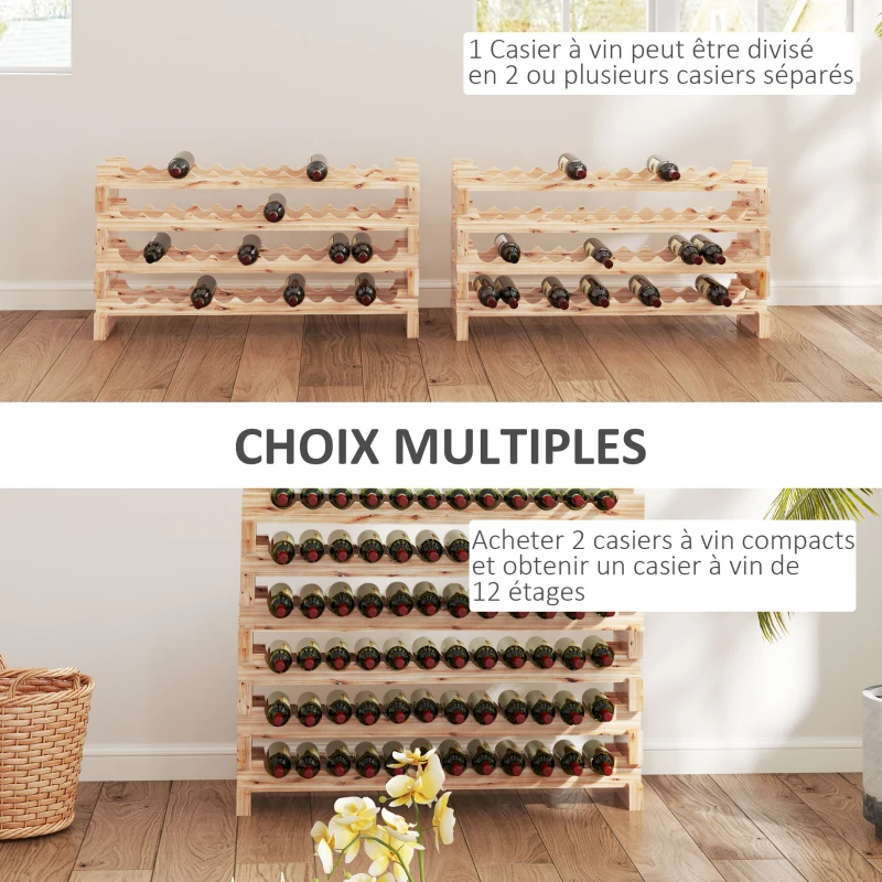 HOMCOM Casier à bouteilles pour 96 bouteilles, étagère à vin avec 8 niveaux modulable, 114×28×113,5cm, bois naturel