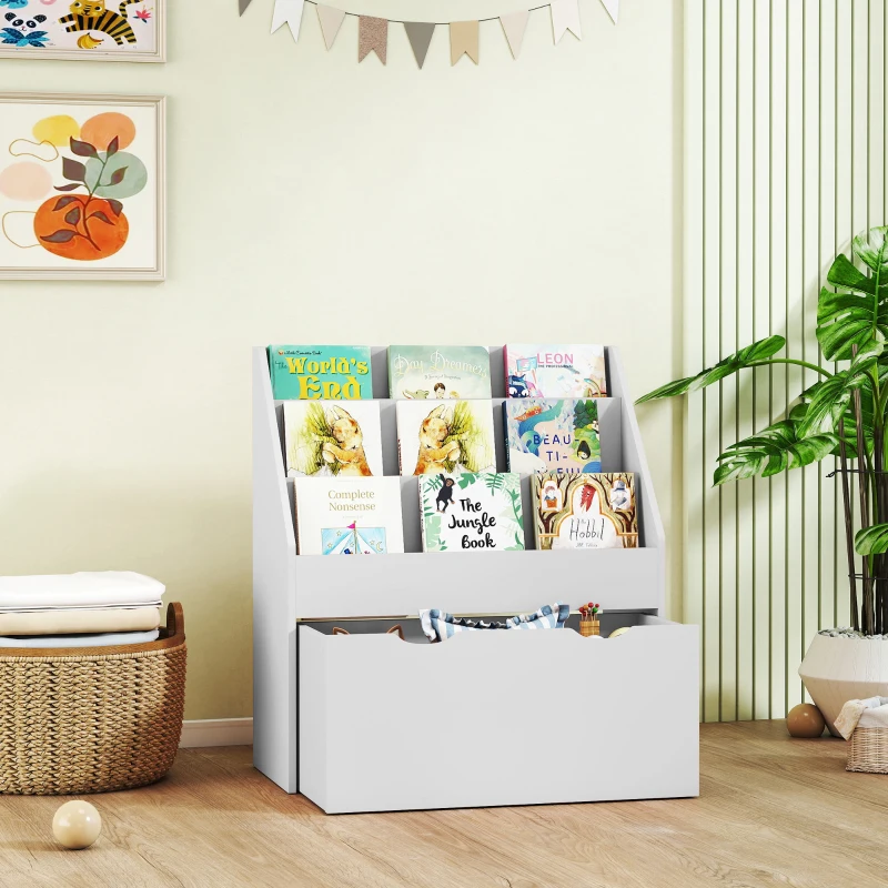 AIYAPLAY Libreria per bambini con 3 ripiani e cassetto, 62,5x30x70 cm, grigio