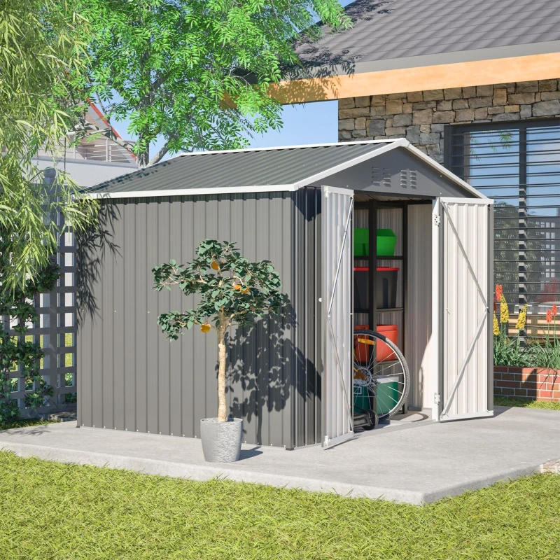 Capanno da giardino porta attrezzi in metallo con doppio ingresso, 229x180x191 cm, Antracite