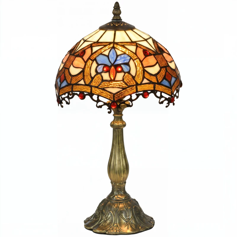 HOMCOM Tiffany Lamp, Stained Glass Table Lamp, Handcrafted Artisan Collectible, Suitable for Living Room and Bedside, Multi-Coloured, Ф25 x 45Hcm, Zinc Alloy.