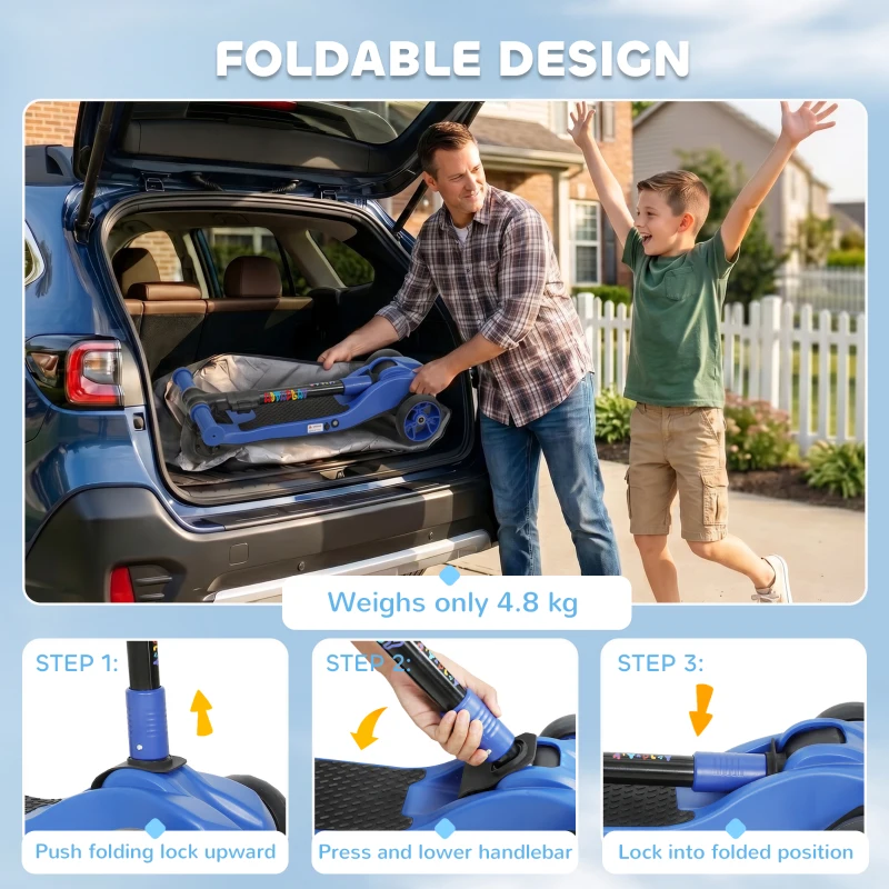 AIYAPLAY Three-Wheel Foldable Electric Scooter for Kids Aged 6-10 Years, Blue