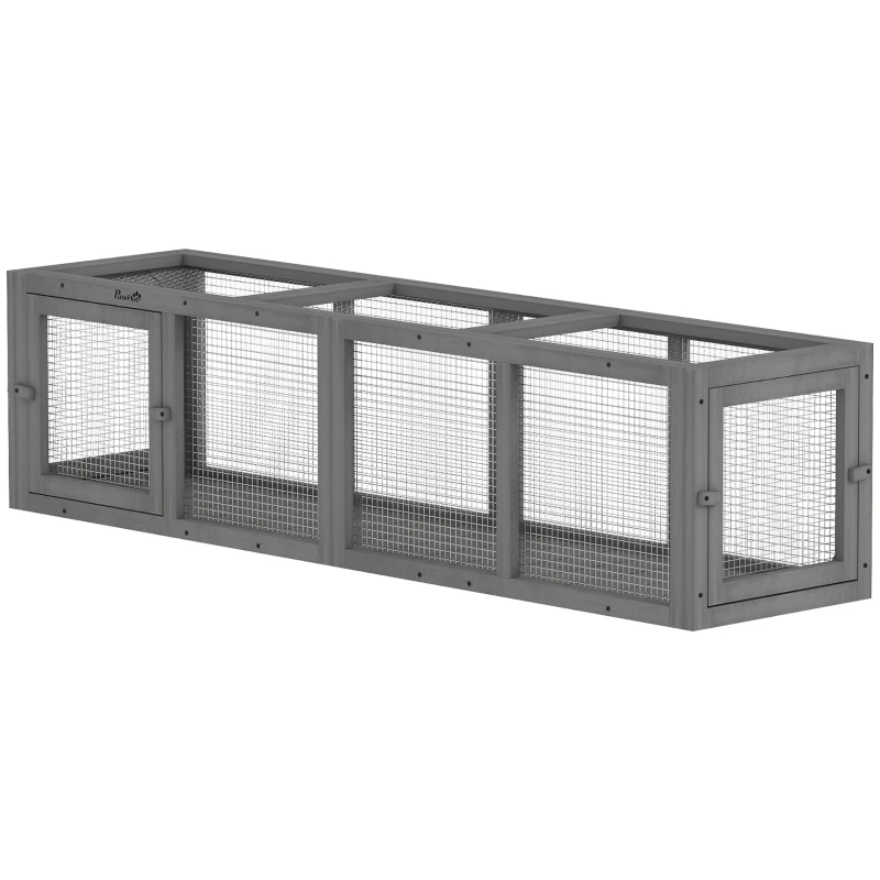 PawHut Outdoor Cat Tunnel, Wooden Play Cat Enclosure, Extendable Pet Run with 3 Doors, for Indoor and Outdoor Use, Grey