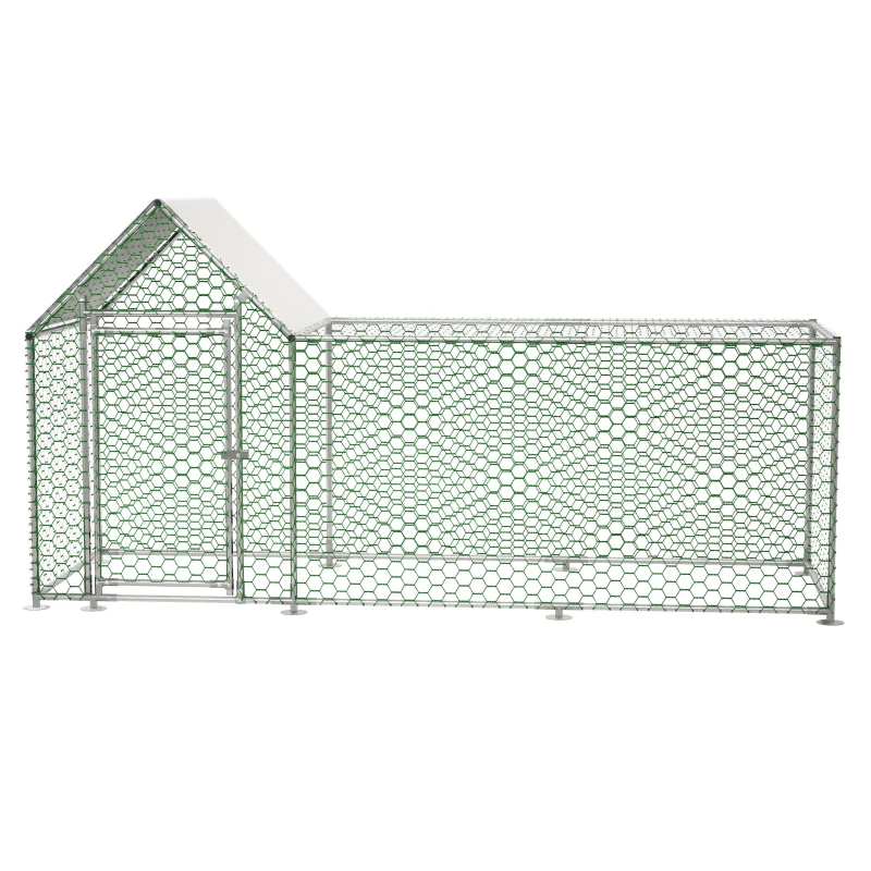 Enclos d'extérieur pour poulailler avec serrure de sécurité et bâche en PE imperméable, pour poules, lapins et autres petits animaux, 303x107x152 cm, Argenté