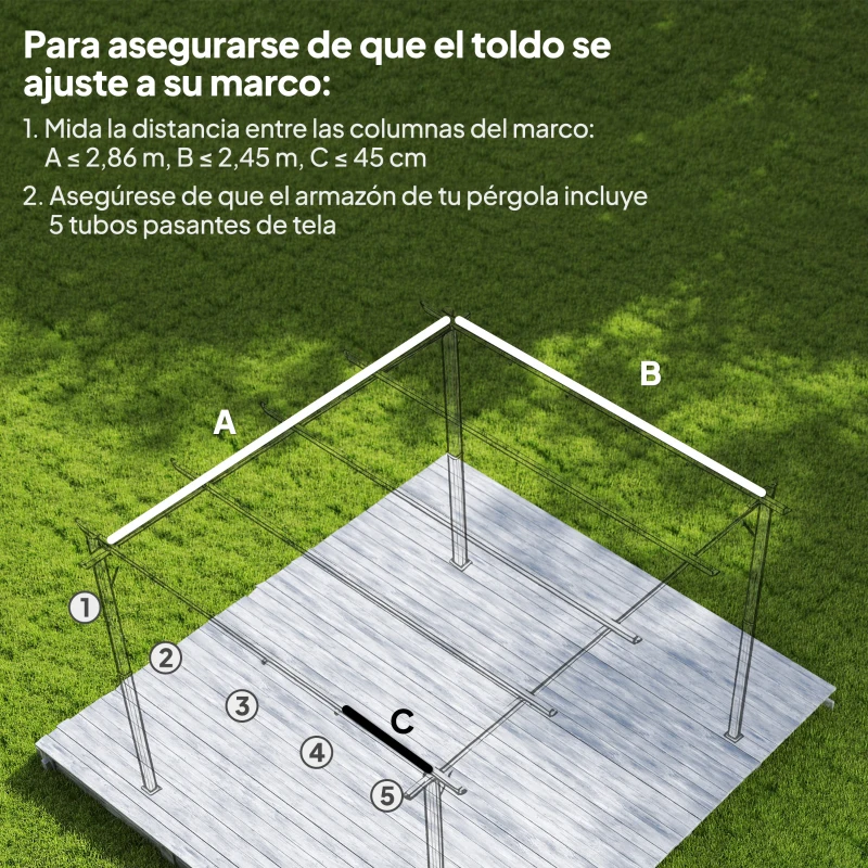 Outsunny Techo de Repuesto Retráctil 3x2,5 m para Marco de 2,85x2 m Toldo de Tela Solo para Cenador Jardín con 8 Orificios Gris Oscuro