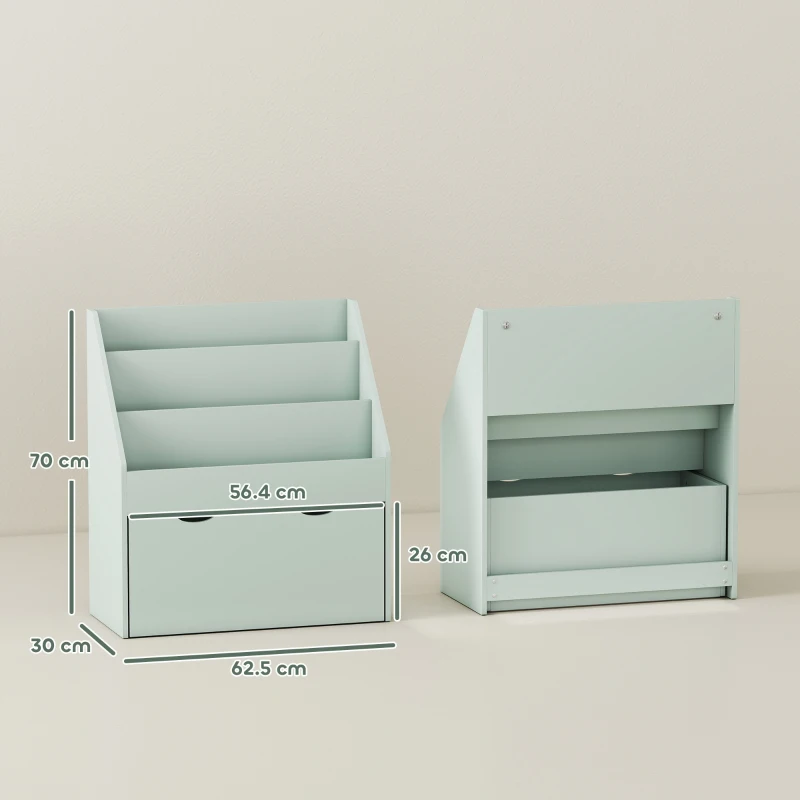 AIYAPLAY Libreria per bambini con 3 ripiani e cassetto, 62,5x30x70 cm, verde