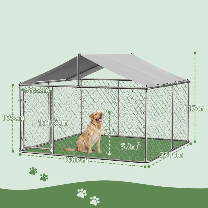 Chenil d'extérieur pour chien avec toit, 230x230x117 cm, Argenté