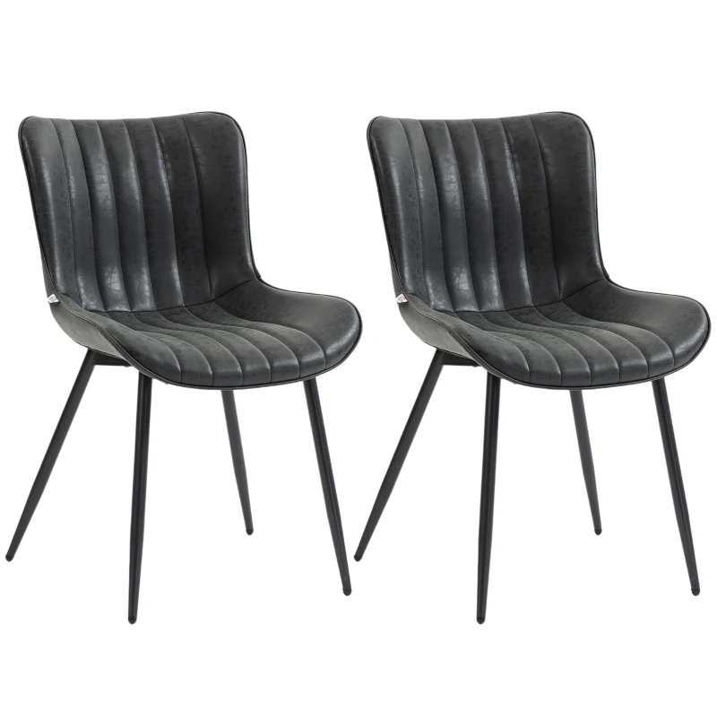HOMCOM Lot de 2 chaises de salle à manger design moderne et capitonné pour salon, salle à manger, chambre à coucher, noir