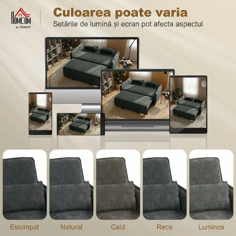 HOMCOM Canapea mică extensibilă cu saltea integrată