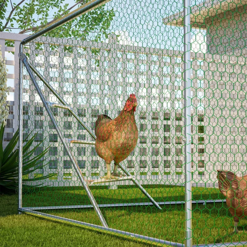 Poulailler avec structure d'escalade, porte en acier verrouillable, 303x200x200 cm, Blanc