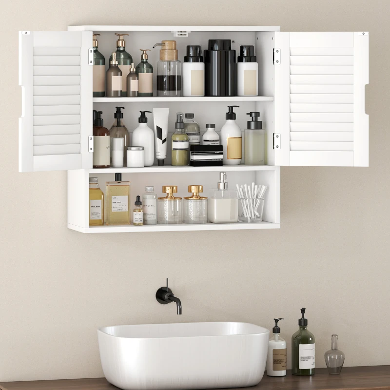 HOMCOM Bathroom Cabinet, Wall Mounted Storage Cabinet with Adjustable Shelves, 60 x 20 x 60 cm, White