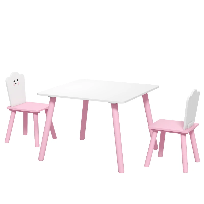 AIYAPLAY Set Tavolo e 2 Sedie per Bambini 3-6 Anni in Legno con Angoli Arrotondati, Tema Zucchero Filato, Rosa