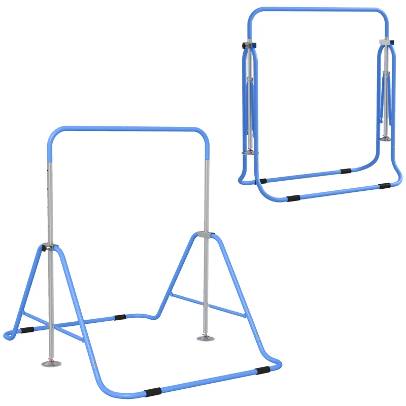 HOMCOM Barre de gymnastique artistique pour enfants 3+ ans avec hauteurs réglables en 5 positions en acier, Bleu