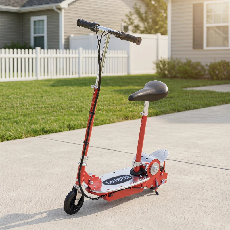HOMCOM Foldable Electric Scooter for Teens Over 7 years old 12V Battery 120W-Red