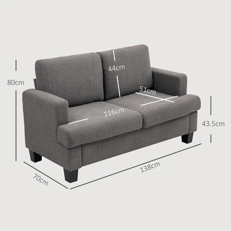 HOMCOM Canapea 2 locuri 120 cm cu perne de spătar detașabile, țesătură chenille pentru living, dormitor, birou, gri închis