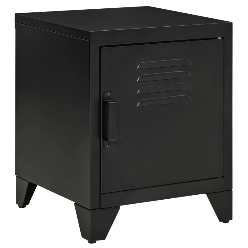 HOMCOM Nachttisch, Beistelltisch mit verstellbarem Regal, Tür, Nachtschrank für Schlafzimmer, Wohnzimmer, Metall, Schwarz, 50 x 40 x 47,5 cm