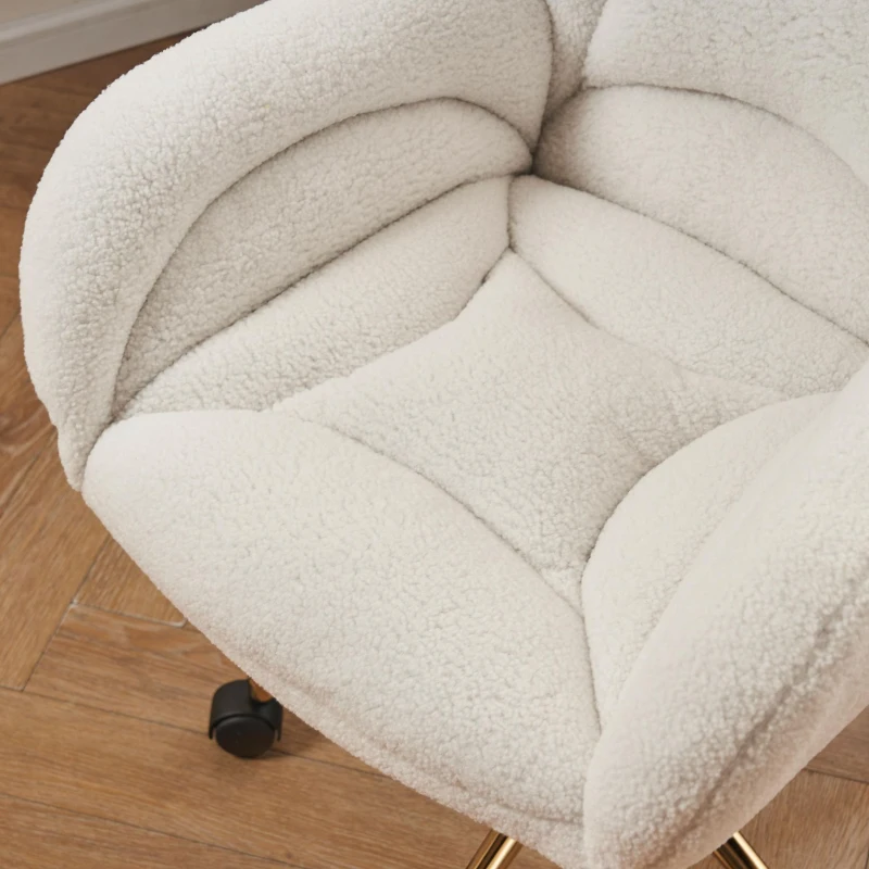 Chaise de bureau Teddy réglable en hauteur, base métallique dorée, 64x62x97 cm, Blanc